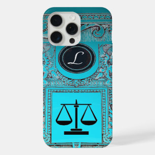 Coque iPhone 15 Pro Max CABINET JURIDIQUE JUSTICE, AVOCAT Monogramme bleu