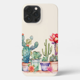 Etui iPhone 13 Pro Max Cactus À Pots Colorés Et Succulents