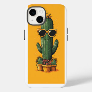 Coque Pour iPhone 14 Cactus cool avec lunettes de soleil et fleurs