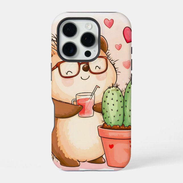 Coque iPhone Cactus de Hérisson Aquarelle Joie (Verso)