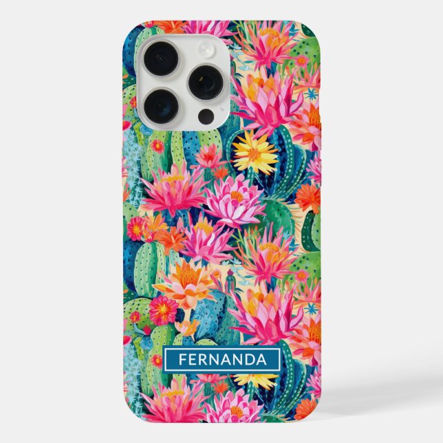 Coque iPhone Cactus Fleuris Colorés Personnalisés (Verso)