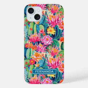 Coque iPhone 15 Plus Cactus Fleuris Colorés Personnalisés