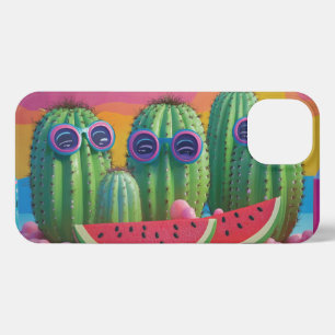 Etui iPhone 13 Cactus funky avec lunettes de soleil, pastèque et 