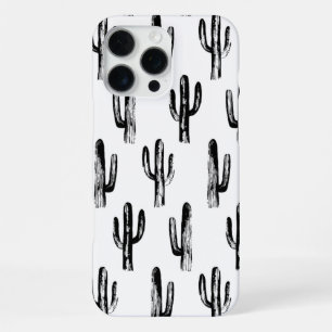 Coque iPhone 16 Pro Max Cactus noir et blanc. Motif botanique moderne