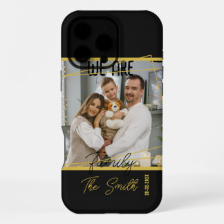 Coque iPhone 16 Pro Max Cadeau de famille personnalisé noir et or Chic