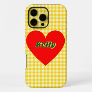 Coque iPhone 16 Pro Max Cadeau de la Saint-Valentin Cœur Rouge Gingham Jau