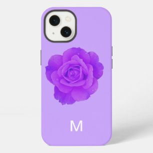 Etui iPhone 13 Cadeau de monogramme floral violet élégant de rose