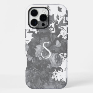 Coque iPhone 16 Pro Max Cadeau personnalisé d'art floral noir et blanc