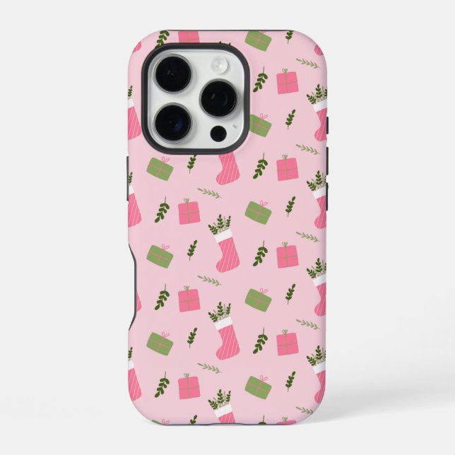 Coque iPhone Cadeaux de Noël Whimsical Motif rose (Verso)