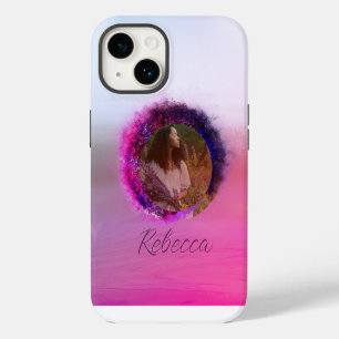 Coque Pour iPhone 14 Cadre circulaire ombré violet et rose luxueux