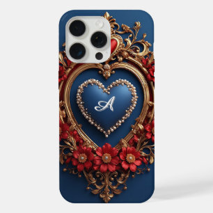 Coque iPhone 15 Pro Max Cadre Cœur Doré Personnalisé Avec Perle