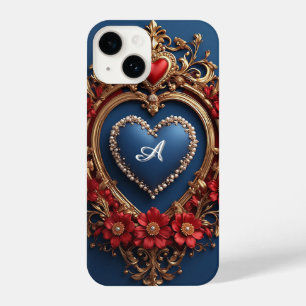 Coque Pour iPhone 14 Cadre Cœur en Or Personnalisé Avec Perle