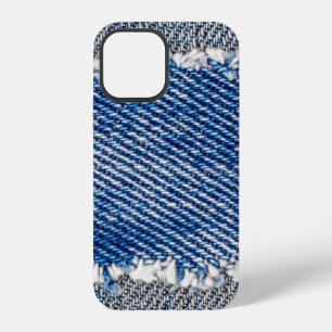 Coque iPhone 12 Cadre Denim. Tissu en denim déchiré avec bord de f