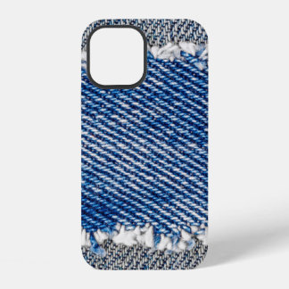 Coque iPhone 12 Cadre Denim. Tissu en denim déchiré avec bord de f