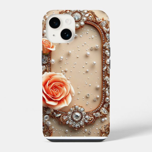 Coque iPhone Cadre doré orné de roses (Verso)