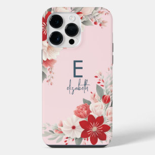 Coque Pour Pour iPhone 14 Pro Max Cadre floral pastel personnalisé délicat rose nom