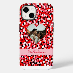 Coque Pour iPhone 14 Cadre Photo Cœur en Point Rouge Abstrait
