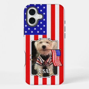 Coque iPhone 16 Plus Cadre photo personnalisé Drapeau américain USA Pat
