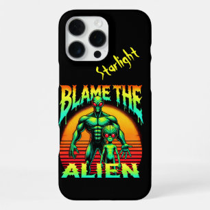 Coque iPhone 16 Pro Max Cadres de coucher de soleil vibrant Alien vert