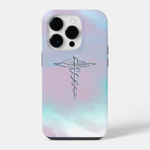 Coque Pour iPhone 14 Plus Caducée de style chrome symbole médical en nacre d