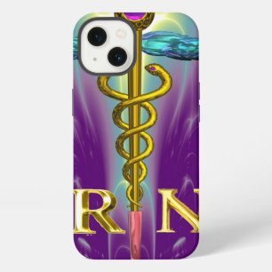 Etui iPhone 13 CADUCÉE D'INFIRMIÈRE INSCRITE OR SYMBOLE Bleu Viol
