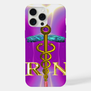 Coque iPhone 15 Pro Max CADUCÉE D'INFIRMIÈRE INSCRITE OR SYMBOLE Rose Fuch