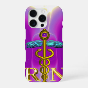 Coque iPhone 16 Pro CADUCÉE D'INFIRMIÈRE INSCRITE OR SYMBOLE Rose Fuch