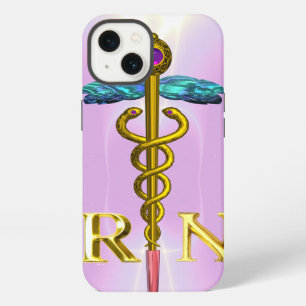 Etui iPhone 13 CADUCÉE D'OR INSCRIT SYMBOLE INfirmière ROSE CLAIR