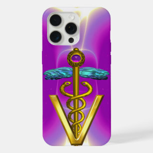 Coque iPhone 15 Pro Max CADUCÉE D'OR SYMBOLE VÉTÉRINAIRE / Fuchsia Rose