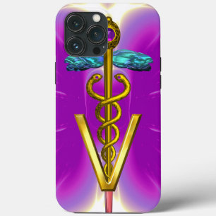 Etui iPhone 13 Pro Max CADUCÉE D'OR SYMBOLE VÉTÉRINAIRE / Fuchsia Rose