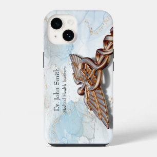 Coque Pour iPhone 14 Caducée en cuivre rose or luxe marbre