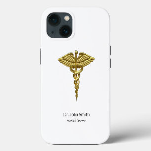 Etui iPhone 13 Caducée en or précieux professionnel médical