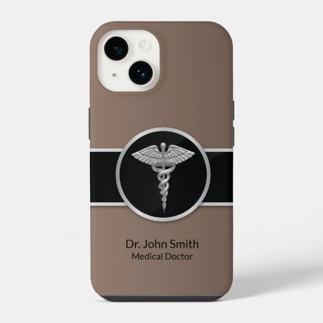 Coque iPhone Caducée Médical Argent Professionnel (Verso)