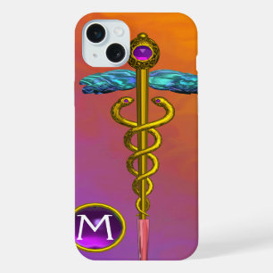 Coque iPhone 15 Plus CADUCÉE MÉDICAL EN OR SYMBOLE Monogramme Gemme Vio