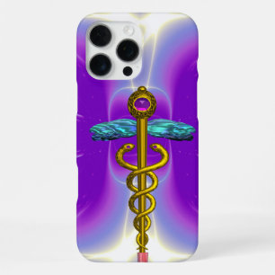 Coque iPhone 16 Pro Max CADUCÉE MÉDICAL EN OR ,Violet Pourpre
