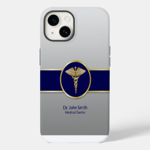 Coque Pour iPhone 14 Caducée Médical Or Professionnel Bleu