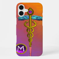 CADUCÉE MÉDICAL SYMBOLE OR Monogramme Bijou Violet