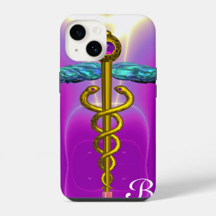 Coque Pour iPhone 14 CADUCÉE MÉDICAL SYMBOLIQUE OR Monogramme Rose Viol