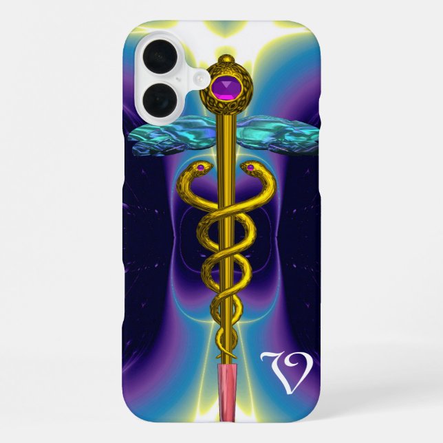 COQUE iPhone CADUCÉE MONOGRAMME OR (Verso)
