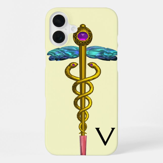 Coque iPhone CADUCÉE MONOGRAMME OR,Blanc (Verso)