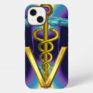 Etui iPhone 13 CADUCÉE VÉTÉRINAIRE SYMBOLE D'OR / Bleu Violet