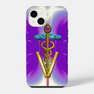 Coque Pour iPhone 14 CADUCÉE VÉTÉRINAIRE SYMBOLE D'OR / Fuchsia Violet