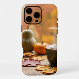Coque iPhone 16 Pro Max Café et livre d'automne cosy avec Décor d'automne 