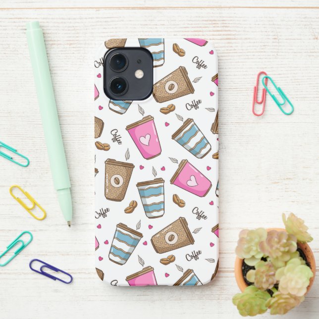 Coque iPhone Cafés, Haricots, Coeurs, Amateur De Café (Sur le bureau)