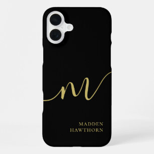 Coque iPhone 16 Plus Calligraphie de script de monogramme moderne noir