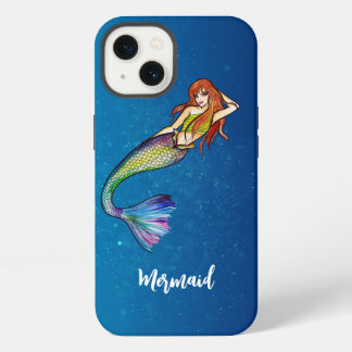 Etui iPhone 13 Calligraphie moderne sirène arc-en-ciel cheveux ro