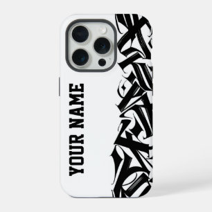 Coque iPhone 15 Pro Calligraphie Urbaine Personnalisée Noir et Blanc M