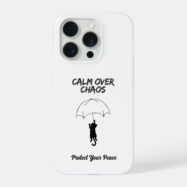 Coque iPhone Calm Over Chaos – Editable Quote Cat iPhone Case (Verso)