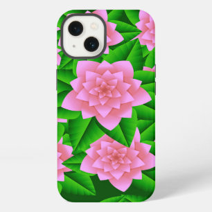 Etui iPhone 13 Camélias rose glacé et feuilles vertes