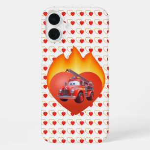 Coque iPhone 16 Plus Camion de pompiers mignon pour la Saint-Valentin